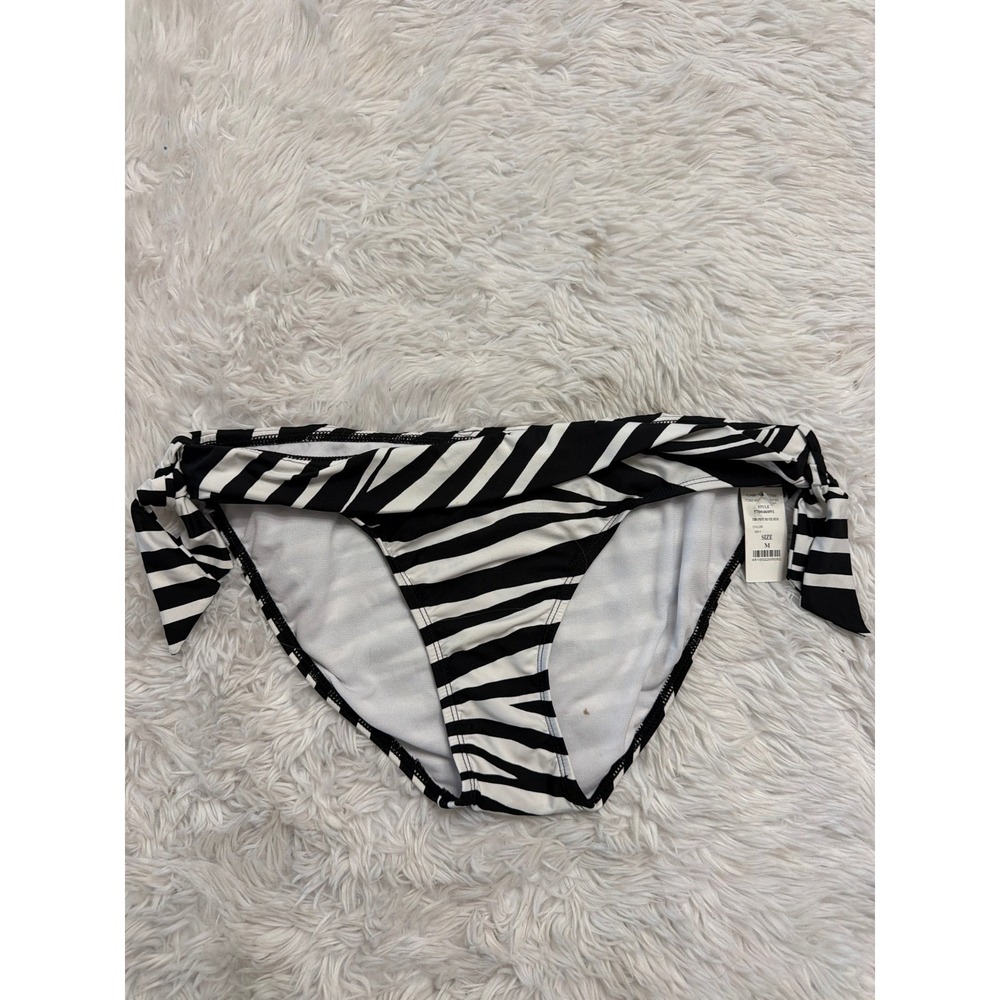 White House Black Market Zebra Print Side Tie Bikini Bottom Black White NWT M